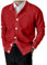 Maglione uomo, cardigan, filo, risvolto, bottone, maniche lunghe, cardigan, zip, Colore: rosso, L