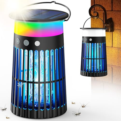 Dnenellr Lampada Antizanzare Solare, Zanzariera Elettrica Ricaricabile USB Impermeabile IPX5, 4200V Lampada Antizanzare da Esterno con Luce LED, per Interni, Cortile, Patio, Giardino, Campeggio