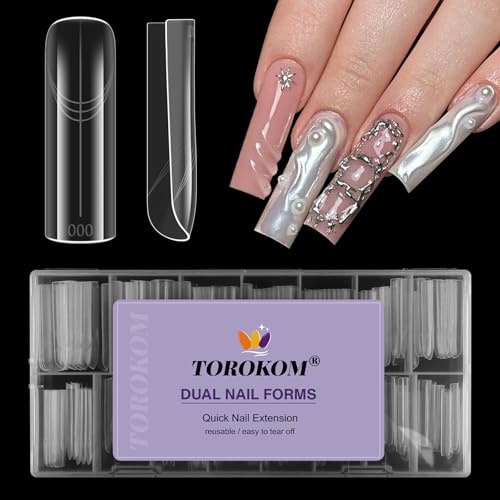 TOROKOM 150 PCS 15 Size Dual Nail Forms for Quick Nail Extension Gel, Poly Nail Gel Nail Molds for Builder Extension Gel Nail Art Design Salon & DIY