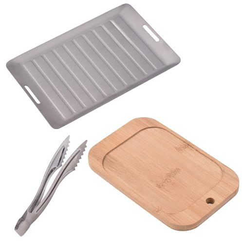 Aomiun Titanium Camping Griddle Plate with Stainless Steel Tongs、Bamboo Cutting Board - Portable Gas Heating Kit for Outdoor and Indoor Use