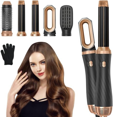 Anluomania Warmluftbürste Set, Airstyler Set 1000W, Air styler, Hair Styler mit 5 Ersatz, Haarstyler, Hairstyler, Airflow Lockenstab, Haartrockner, Föhnbürste für Glätten, Trocknen, Volumen, Locken