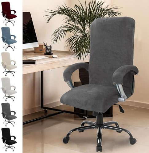 Chingcoo Samt Bürostuhl Bezug, Bürostuhl Überzug mit Armlehne, Sitzbezug Hohe Lehne Sitzbezug, Gaming Stuhl, Stuhlhussen Bezug Sessel Überzug, Elastische Hussen (Grau)