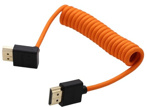 HangTon Câble HDMI 8K 4K pour Sony FX30 FX6 A9III A1 A7R5 A7IV, Lumix G9 GH5M2, Nikon Z6III, Canon C80 R5 Mark II, FEELWORLD, Portkeys LH7P LH5H, ATOMOS Ninja V, Orange tressé spiralé