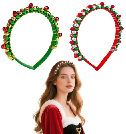 2 Stück Haarreifen Weihnachten,Weihnachtshaarreifen Erwachsene | Weihnachts Haarreif Haarschmuck mit Glöckchen Kopfschmuck Haarreif Weihnachten Geschenke für Erwachsene Weihnachtshaarreif
