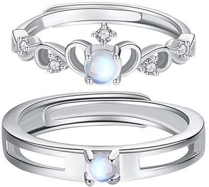 JewelryWe Paar Ringe Verlobungsringe Edelstahl Zirkonia Offen Verstellbare Partnerringe Freundschaftsringe Eheringe Hochzeit Band Pärchen Ring für Damen Herren Silber