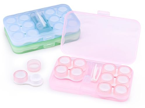 Diakey Lot de 18 étuis transparents pour lentilles de contact avec 3 boîtes de rangement, anti-fuite, étui coloré avec accessoires pour voyage, quotidien, 3 couleurs