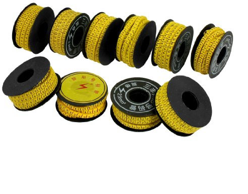 sourcing map 10pcs Rouleaux PVC Souple Jaune Numéro 0-9 Print 2.5mm2 marqueurs Câble