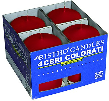 Cereria di Giorgio risthò Stumpenkerzen, Wachs, Rot, 10 x 10 x 7 cm, 4 Stück