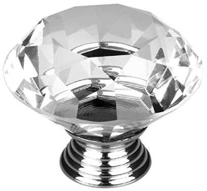 Sourcingmap Drawer Knob Pull Handle 40mm Crystal Glass Diamond Shape Cabinet Door Drawer Knobs with Screws for Home Office Cupboard Wardrobe DIY Clear, 1PC