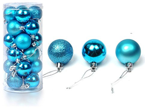 24 Stück Weihnachtskugeln Glänzend Glitzernd Matt Christbaumschmuck bis 3cm Türkis