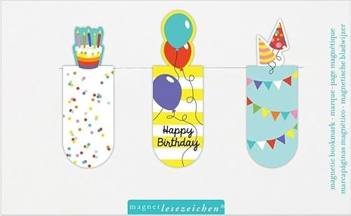 moses. 31128 Magnetlesezeichen Happy Birthday 3er Set, magnetisches Lesezeichen, charmant illustriert