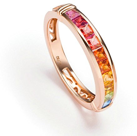Daesar Womens Rings 18K Rose Gold Princess Cut Rings Engagement Sapphire Promise Wedding Ring Size P 1/2