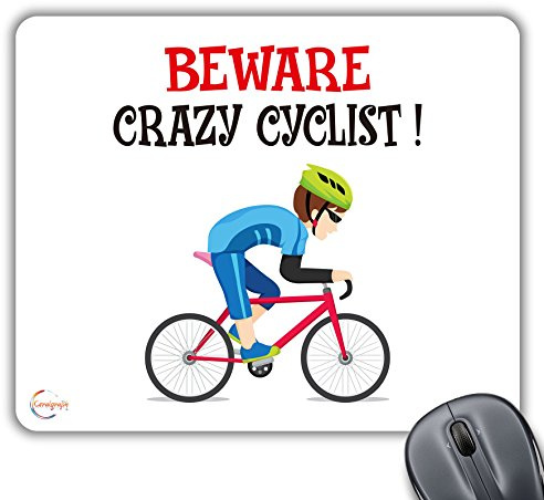 Coralgraph Inc CP583 Beware Crazy Cyclist! Novelty Gift Printed PC Laptop Computer Mouse Mat Pad