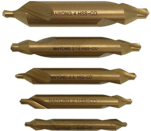 NRGLEVER 5 Pièces Forets à Centre Alliage de cobalt M35, 1,5/2/2,5/3/4mm, 60 Degrés Extrémités Foret à Deux pour Métal, Alliage, Cuivre, Fer, coupe Rapide et Perçage de Précision