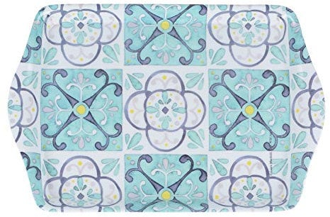 Creative Tops C000324 Mini Tea Tray / Small Tray for Jewellery, Letters and Keys with 'Green Tile' Design, Melamine, Multi-Colour, 21 x 14 cm