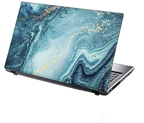 TaylorHe 13-14 inch Laptop Skin Vinyl Decal with Colorful Patterns and Leather Effect Laminate MADE IN BRITAIN Blue Flowing Marble
