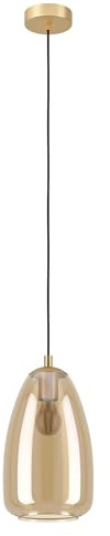 Eglo Suspension luminaire Alobrase, lampe de plafond suspendue, lustre | salon ou salle à manger en métal laiton brossé et verre ambré vaporisé, douille E27, Ø 20 cm