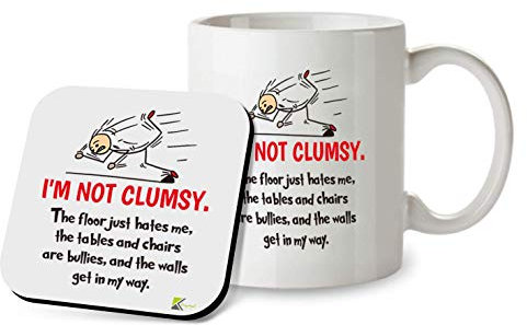 SM020 'I'm Not Clumsy' Funny Novelty Mug and Coaster Set - 11oz Sarcastic Quote Coffee Cup - Gag Gift for Men, Women, Coworkers