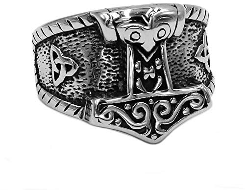 BlackAmazement 316L Edelstahl Ring Thors Hammer Mjölnir Malmer Celtic Tribal Knoten Silber schwarz Wikinger Biker Herren (71 (22.6))