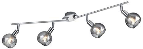 Reality Leuchten Spotbalken Brest R80594006, Metall Chrom, Glas smoke, exkl. 4x E14