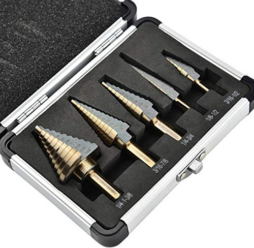 ArtisanShow 5PCS HSS Cobalt Step Drill Bit Set Multiple Hole 50 Sizes Cobalt Titanium Conical Cone Drill Hole Cutter Core Drill Bits with Aluminum Case