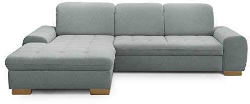 CAVADORE Sofaecke Lexi im Landhausstil / Schlafsofa in L-Form mit XXL-Longchair links und Federkern / Inkl. Bett, Bettkasten und Kopfteilfunktion / 275 x 82-99 x 173 / Flachgewebe: Hellblau