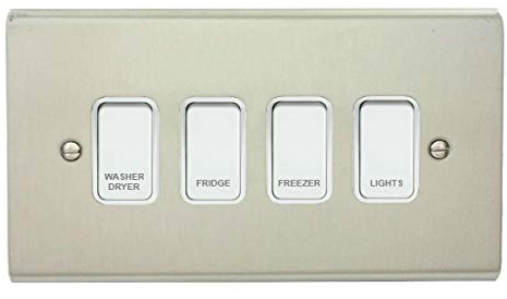 Stainless Steel Customised Kitchen Grid Switch Panel with White Switches - 4 Gang