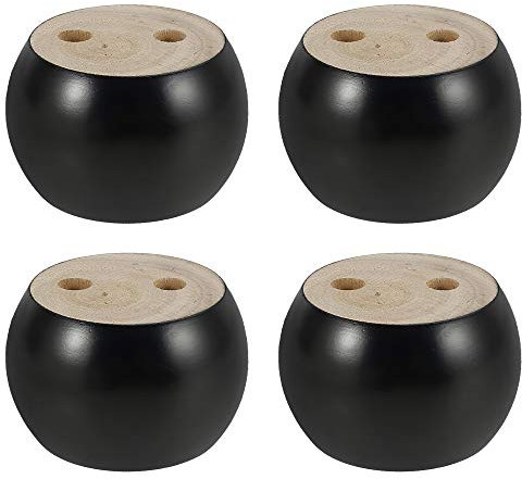 Lot de 4 Pieds de Meubles en Bois Rond hauteu 5cm, pour canapé, Lit, Fauteuil, Armoire, avec vis et Ruban (Noir)