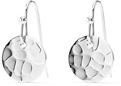 THIORA Plättchen Ohrringe Damen | Gehämmert | Premium Edelstahl | Minimalistisch | Ohrhänger (Silber)