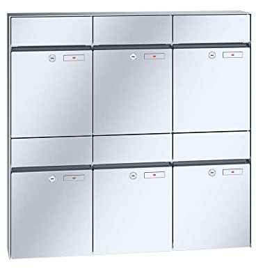 RENZ/Plan / 6er Aufputz-Briefkastenanlage Wand-Briefkasten / V4A-Edelstahl/Volumen 21 L/Dein-Briefkasten.de