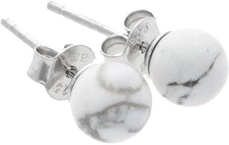 Edelstein Ohrstecker in 925er Silber | Kugel/Perle 6 mm Durchmesser | Ohrringe mit Verschluss (Magnesit)