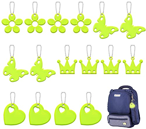 OSDUE 16PCS Sicherheits Reflektor Anhänger, Kinder Reflektor Anhänger, Reflektierend Anhänger, für Schultasche Kleidung Rucksack Radfahren Gehen Laufen