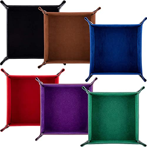Würfelablage aus PU-Leder und Samt, quadratisch, geeignet für DND, RPG und andere Tischspiele und andere Würfelspiele, 6 Farben