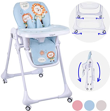 Daliya® SITONMI 3in1 Kinderhochstuhl - Babyliege Kinderstuhl Babystuhl Hochstuhl mit 4 Räder - Korb - Neugeborenen Einlage 7 Fach Höhenverstellbar (Blau)