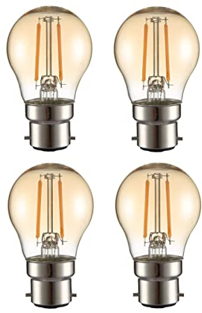 TEKLED® G45 Filament Vintage LED Bulbs | B22 Bayonet Cap | Energy Saving 2W Light Bulb 22W Equivalent | NONDIMMABLE Amber 2400K 220LM | 4-Pack | Warm White