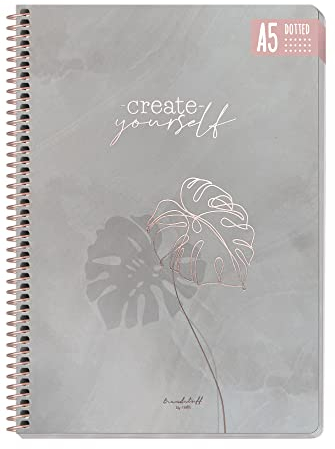 paper&you® Bullet Journal dotted A5 mit Spiralbindung Create yourself 160 Seiten, Notizbuch gepunktet mit Spirale, College-Block, Spiral-Block, Notizblock - nachhaltig & klimafreundlich