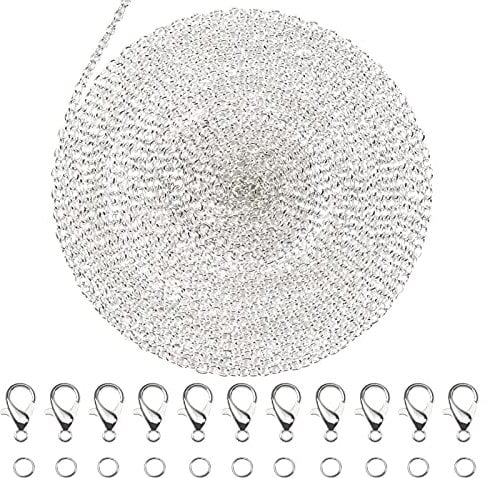 TOAOB Jewelry Making Chains Kit 39 Feet Silver 1.5mm Link Cable Chain Necklace Chains with 100pcs Jump Rings and 30pcs Lobster Clasps for Craft