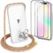DiDaDi [5 in 1 Glitzer Handykette Set für iPhone 11 Pro Max Hülle mit Band+Glitzer Schutzhülle+Schutzfolie+kameraschutz Glas, Abnehmbar Necklace Stylische Handyhülle zum Umhängen Kordel Case-Rainbow