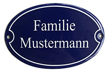 Türschild - Format 120 x 80 mm - Familienname - Emaille - Keramik - Wetterfest. Farben: Blau Grün Anthrazit Dunkelblau Weiß - Wunschtext. J.Pfaffenzeller