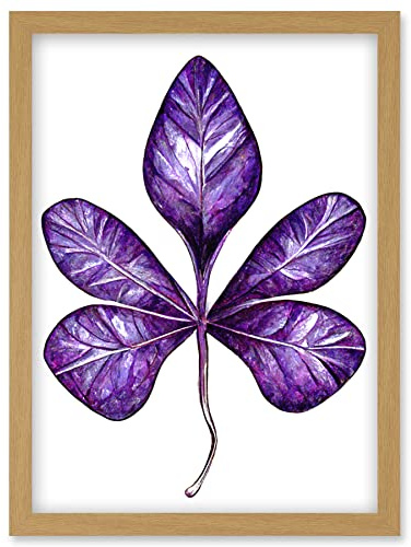 Wee Blue Coo Purple on White Money Tree Leaf Modern Simple Illustration Artwork Framed Wall Art Print A4