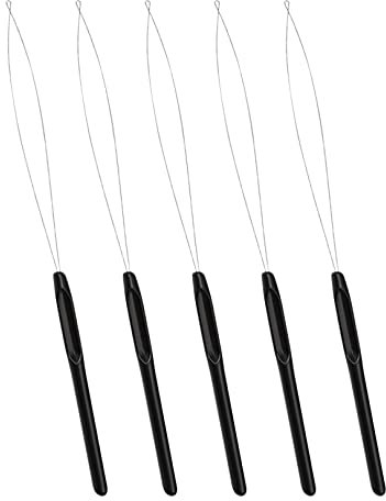 5pcs Hair Extensions Loop Needle Threader Bead Device Pulling Hook Tool,Hair Extension Loop Needle Threader Pulling Hook Tool and Bead Device Tool for Hair Extensions or Feather Extensions(Black)