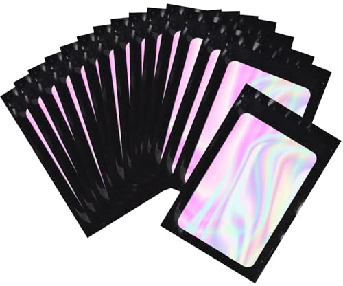 OZCHIN 100 Stück Mylar Beutel Wiederverschließbare Ziplock-Taschen für Lebensmittel, Schmuck, Elektronik, Selbstversiegelnde Aufbewahrung (11 x 15 cm, 2-Schwarz), Weihnachtsgeschenke