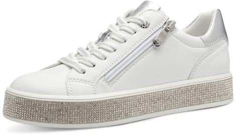 MARCO TOZZI Damen Sneaker flach mit Reißverschluss Freizeit, Weiß (White comb), 41 EU