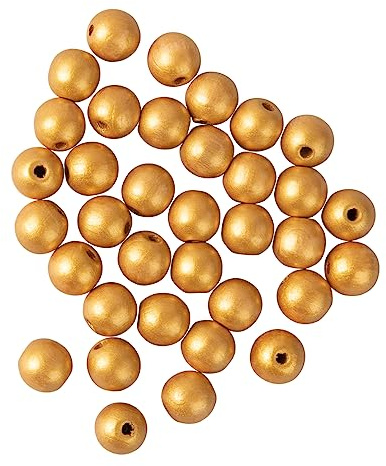 Rayher Holzperlen, gebohrt, FSC zertifiziert, gold, matt, 10 mm ø, Btl. 35 Stück, Bastelperlen aus Holz, Perlen zum Auffädeln, 63073616