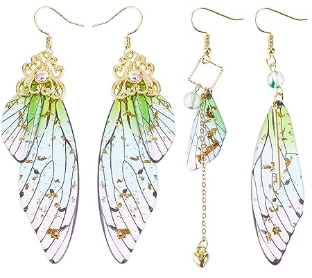 2 Paar Schmetterling Ohrringe Schmetterlingsflügel Feenflügel Ohrringe Goldfolie Simulation Insekt Feen Flügel Ohrringe Wing Foil Asymmetrische Elfen Ohrringe Damen Mädchen Earrings Aesthetic