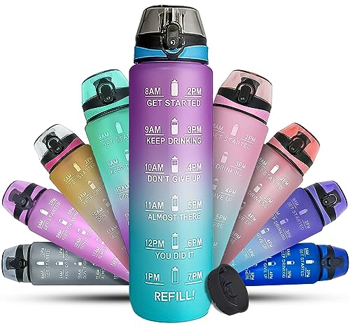 K-MART Water Bottle 1L Sports Water Bottle With Time Markings, Dishwasher Safe Leak-Proof Water Bottles, BPA Free Non-Toxic Drinks Bottle For Running, Cycling, School, Office & Gym Bottle (Ocean Blue)