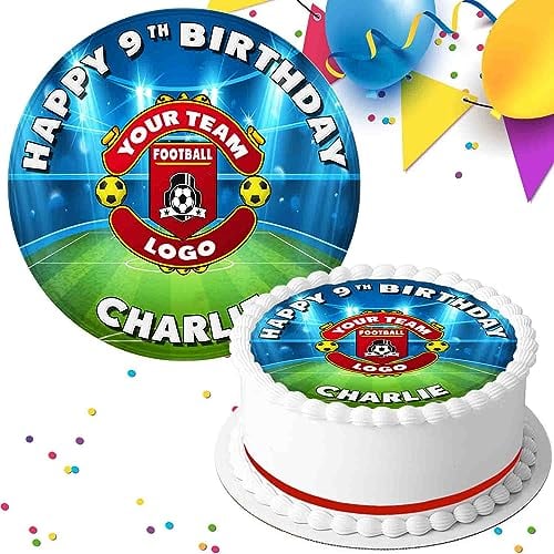 YOUR FOOTBALL CLUB LOGO BIRTHDAY PERSONALISED 7.5 INCH EDIBLE ICING CAKE TOPPER DECORATION FB009