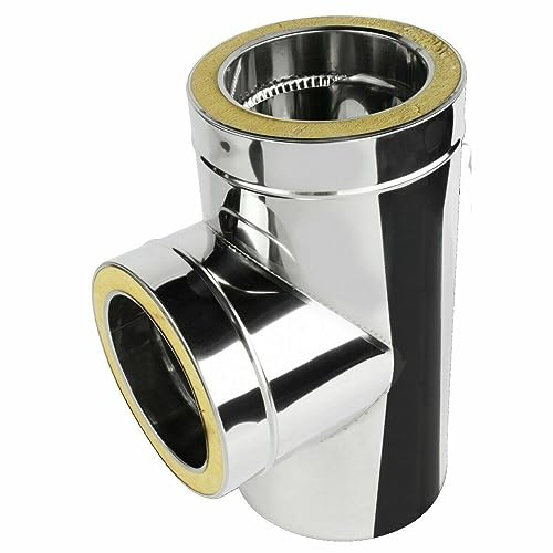 Edelstahl Kaminrohr T-Stück Ofenrohr Dreiwegstück Doppelwandiges Rohr Rauchrohr Schornstein Abgasrohr Doppelwandig Isoliert Wandstärke 0,6mm (120/180mm, T-Stück 90°)
