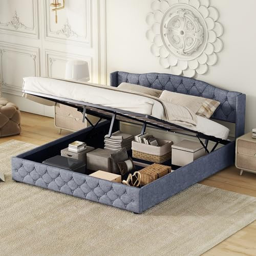 KecDuey Polsterbett 180x200cm mit Lattenrost und Kopfteil,Doppelbett,Multifunktionales Flachbett mit hydraulischer Lagerung (Grau*)