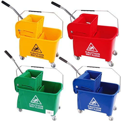 20 Litre Strong Kentucky Mop Dual-Bucket & Wringer System With Durable Wheels and Carrying Handle Great For Commercial Use Floor Cleaning Buckets (1, Yellow)